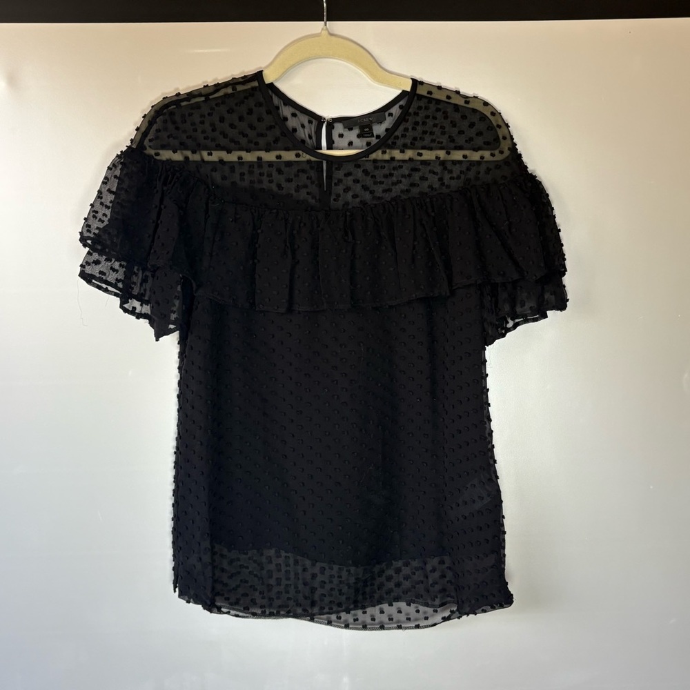 J. Crew Black Polka Dot Ruffle Blouse